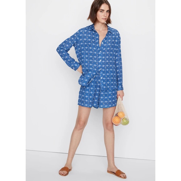 Kule The Silk Ponza Blouse In Denim Bonanza Size Small Western Paisley Button Up - Picture 1 of 6